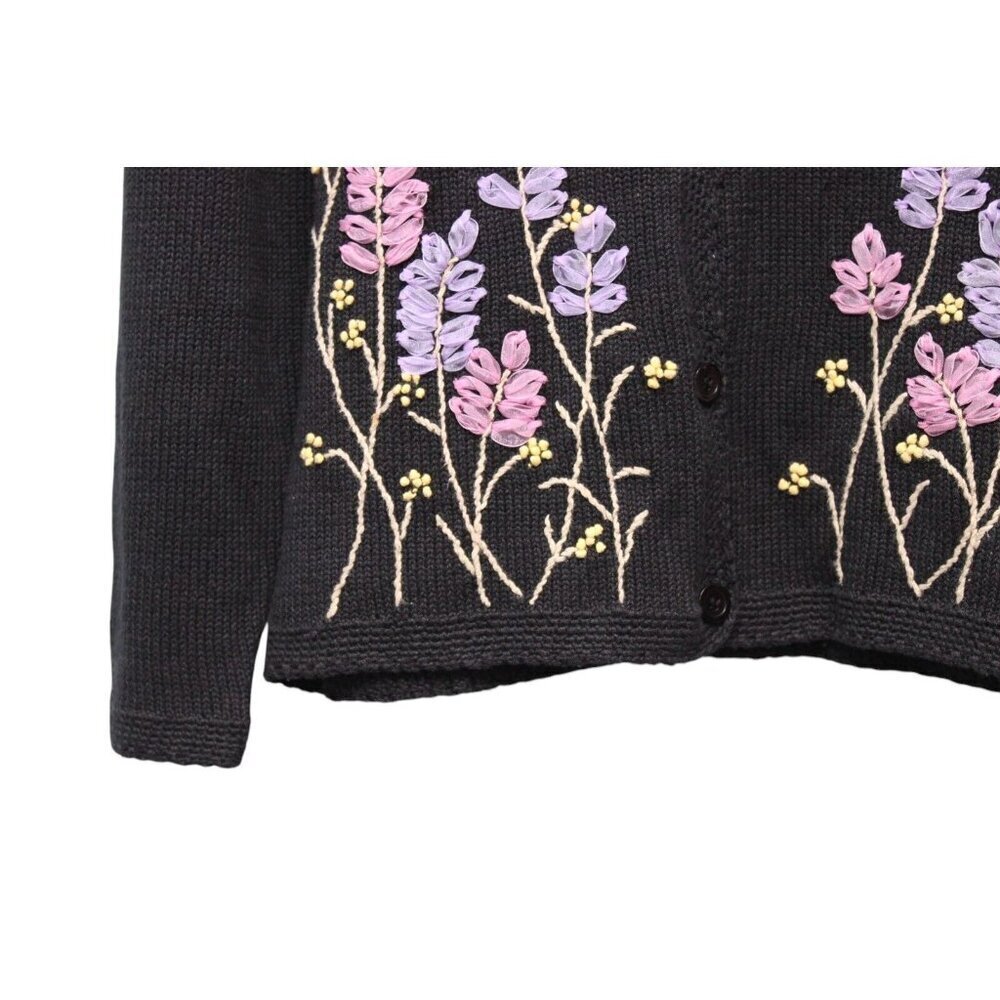 Vintage 90s Cardigan Sweater Size Large Floral Embroidered Grandmacore Ramie - Picture 6 of 14